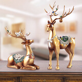 瑞家禾 轻奢美式客厅鹿摆件酒柜玄关家居装饰品工艺品高档摆设乔迁礼物 鹿鹿高升（小号金色一对）