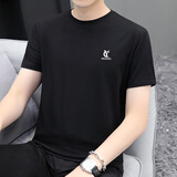 宾色短袖t恤男夏季莫代尔打底衫弹力T恤冰丝半袖上衣服印花潮流短袖男 黑色 XL
