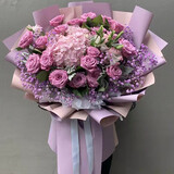 冉子花坊鲜花速递香槟玫瑰百合混搭花束向日葵同城配送生日礼物 韩式紫玫瑰绣球混搭花束