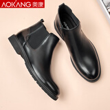 奥康马丁靴男高帮英伦小牛皮切尔西靴男鞋皮鞋工装鞋子皮靴 黑色(偏大一码） 40