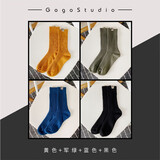 宝盖丁4双袜子男秋冬日系复古粗线中筒纯色篮球袜潮运动袜大码男袜棉袜 黄色+军绿+蓝色+黑色 4双 均码