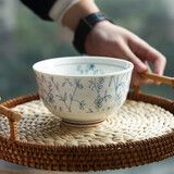 和风四季景德镇日式釉下彩家用餐具餐厅陶瓷饭碗面碗汤碗圆盘碗碟组合套装 花蔓草5.25英寸深碗（600ml)