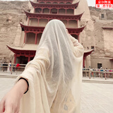 荣花施披肩围巾女民族风大西北新疆沙漠海边旅游拍照棉麻纱巾沙滩丝巾 披肩丝巾【米色】120*180CM