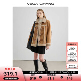 VEGA CHANG皮毛一体短外套女2024年秋冬宽松显瘦旷野美拉德毛绒保暖夹克外套 布朗棕（长款） S