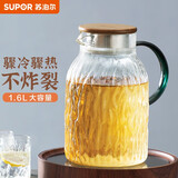 苏泊尔（SUPOR）冷水壶凉水壶玻璃耐高温家用大容量冷泡果汁花茶壶水杯茶壶套装 鼓形耐热玻璃壶1.6L