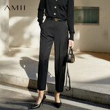 AMII女装2025休闲西装裤女秋季高腰职业西裤显瘦直筒裤子黑色 黑色 XL 170/76A