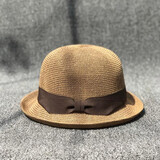 云见森知优雅有型卷边小礼帽女夏天淑女遮阳帽子韩版潮草编渔夫帽出游草帽 卡其-卷边小礼帽