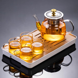 瓷牌茗茶具功夫茶具套装玻璃茶壶雅趣金盖泡茶壶加厚耐热泡茶壶家用 金盖雅趣壶透明+小长方密胺盘 5件