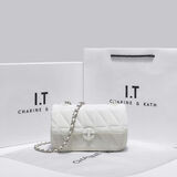 CHARINE&KATH 小&ck女包轻奢品牌小方包女通勤休闲链条包轻奢百搭单肩斜挎包女 白色 专柜礼盒装