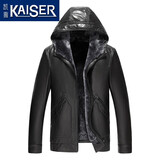 凯撒（KAISER）高档连帽山羊皮真皮皮衣男羊毛内胆皮草外套短款皮毛一体潮男皮衣 黑色 2XL (180) (适合125-140斤)