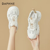 达芙妮网面休闲鞋女厚底透气增高显瘦显脚小老爹鞋4623101141 白杏 34 