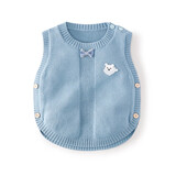 迪尼豆豆婴儿马甲外出宝宝春秋针织毛线外套薄款外穿洋气小背心儿童男马甲 毛线马甲 领结双边开纽扣蓝色 66码（建议0-4月）