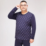 艾西拉亚大码男士秋衣秋裤套装胖爸爸加肥加大圆领纯棉中老年薄款线衣线裤 藏青色闪电 6XL建议体重220-250斤