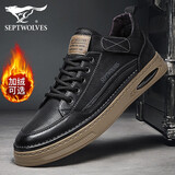 七匹狼（SEPTWOLVES）工装鞋男鞋子夏季休闲鞋真皮休闲皮鞋英伦复古板鞋黑色男士板鞋 黑色 加绒款 40 (250mm)