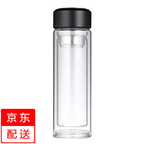益馨荣  玻璃杯水杯男双层便携家用随手杯子过滤女学生茶水分离泡茶杯保 黑色 320ml
