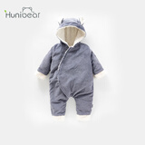 欢喜小熊 婴儿衣服冬季纯棉加绒哈衣爬服婴幼儿灯芯绒保暖冬装宝宝连体衣 灰色 80cm (建议10-18月身高73-80cm)