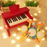 俏娃宝贝（QIAO WA BAO BEI）木质儿童小钢琴玩具女孩电子琴1一3周岁礼物宝宝早教乐器2生日5两 推荐：红烤漆钢琴+灯光架子鼓