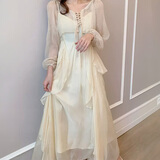 FOX.G吊带连衣裙女士裙子夏天女装2025春秋新款气质女神范新品纯欲长裙 杏色雪纺长袖开衫吊带裙 XL 【建议130-150斤】