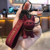 铜小童汽车钥匙扣法斗小狗可爱斗牛犬钥匙链圈环网红钥匙挂件书包挂饰情 斗牛犬酒红