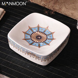 MANMOON陶瓷肥皂盒沥水欧式复古彩绘香皂碟冰裂纹浴室卫生间创意酒店皂托 方款 尼罗河之蓝