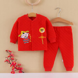鹏优婴儿衣服红色百天周岁服纯棉春薄宝宝抓周服秋冬保暖内衣套装新年 恭喜发财保暖款 100 （建议1.5-2岁）