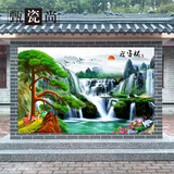室外迎门墙瓷砖影壁画农村入户门墙装饰画别墅庭院迎客松磁砖壁画 高温烧微晶石/室外1平米