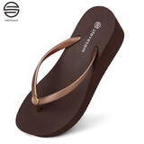 Stevesam人字拖女夏季轻奢软底防滑6CM坡跟厚底松糕跟室外沙滩鞋可外穿女 咖啡棕 38