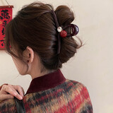 向晚发夹发卡红珠水钻抓夹女高级感大号鲨鱼夹后脑勺发夹女发饰礼物