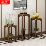 悠阳花架置物架中式实木室内落地式新中式木花盆竹仿古客厅吊兰花架子 铜脚*圆形复古（大号）花架
