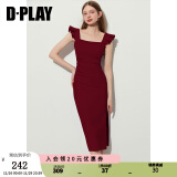 DPLAY2024夏季女装气质黑色连衣裙修身吊带裙长裙包臀裙小黑裙女 果酱红 S