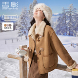 香影复古绒短外套女2026冬季新款牛角扣皮毛一体皮草年轻款 驼色 S