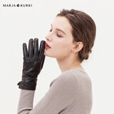 玛丽亚·古琦（MARJA KURKI）生日礼物修手保暖防风真皮触屏加绒羊皮手套女礼盒装晚风吹雪黑L