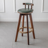 木普森实木碳化吧台椅美式旋转酒吧椅前台高脚椅子创意高脚吧台凳子家用 73cm 碳化架 带麻绳 墨绿皮