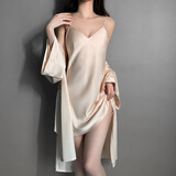 猫惑情人节礼物马年带胸垫冰丝睡衣女士吊带仿真丝睡裙睡袍情趣家居服 香槟色【带胸垫】【吊带+外袍】 L 【适合95-115斤】