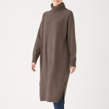 无印良品（MUJI）女式  天竺 高领连衣裙 女装长袖裙子冬季 W9AA875 深咖啡色 XS-S （155/80A）