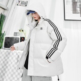 ADIDAS TECHFIT阿迪达斯三叶草加厚男士棉衣三条杠羽绒棉服连帽外套棉袄情侣款 白色 2XL 建议150-170斤