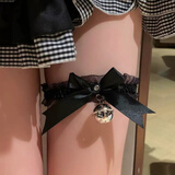 乐喵（LEMIAO）蝴蝶结爱心铃铛腿环女朋克蕾丝大腿饰品颈带项圈锁骨链配饰腿链子 黑色蝴蝶结铃铛腿链 A26-101