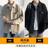 百鹊亭衬衫男2025春夏季新款港风宽松衬衣外套男潮牌时尚百搭休闲上衣服 杏色+黑色 L