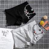 宝盖丁内裤男平角裤纯棉宽松四季透气大码青年卡通个性潮男式平角内裤 黑+浅灰 2条 XL 115-135斤