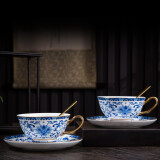 LICHEN 景德镇陶瓷咖啡杯碟子珐琅彩杯子 青花白底款两杯两碟彩盒装 200ml
