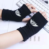 闪媞半指手套男女秋冬季双层加厚保暖写字游戏露手指上网玩手机护手套 双层翅膀手套 均码