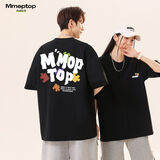 MMOPTOP潮流印花T恤男士夏季日系高街宽松圆领半袖纯棉短袖M0032黑色XL