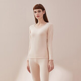 好波男秋衣套装素色棉氨高弹性圆领薄款打底内衣女修身秋衣秋裤HLL3.0 女士-粉肤 M (160)