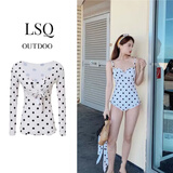 安与·洛施琪 网红同款新款性感白色波点套装连体泳衣女小胸显瘦度假 白色连体+罩衫 XL( 建议115-125斤 )