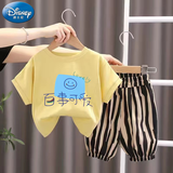 迪士尼（Disney）童装男童夏装短袖套装2024洋气女宝宝衣服潮儿童时髦帅气两件套 套装[黄色]百世可爱 90 建议身高[85左右]