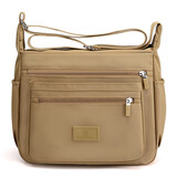 小安熊女士单肩包斜挎布包尼龙布大容量多层防水时尚百搭斜跨包女妈妈包 卡其色