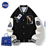 NASA LIKE官方外套春秋季美式毛巾绣棒球服男女情侣撞色拼接飞行员男士夹克 P字黑色 XL （建议120-130斤）