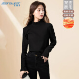 真维斯（JEANSWEST）德绒t恤女2025春季半高领保暖打底衫女修身显瘦内搭上衣黑色2XL