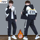 卡度顿青少年外套男夹克套装春秋季2025新款大高中学生潮流穿搭衣服一套 两件套【2201黑白加绒+加绒裤】 L 适合106-120斤