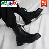 卡帝乐鳄鱼（CARTELO）英伦风ins黑色马丁靴男潮流秋季新款真皮工装机车靴韩版高帮靴子 黑色 41